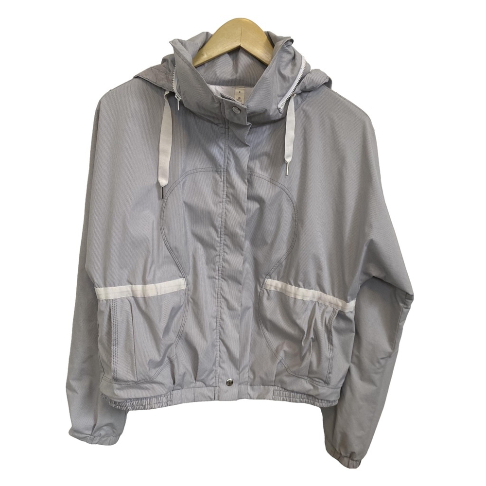 lululemon athletica Light Gray Hooded Bomber Jacket with White Trim